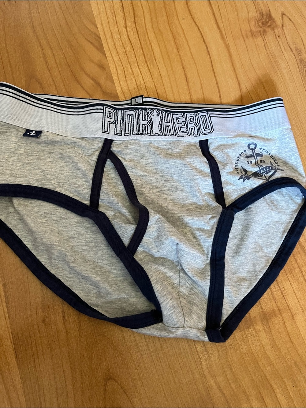 Pink Hero Grey Briefs with Navy Trim
